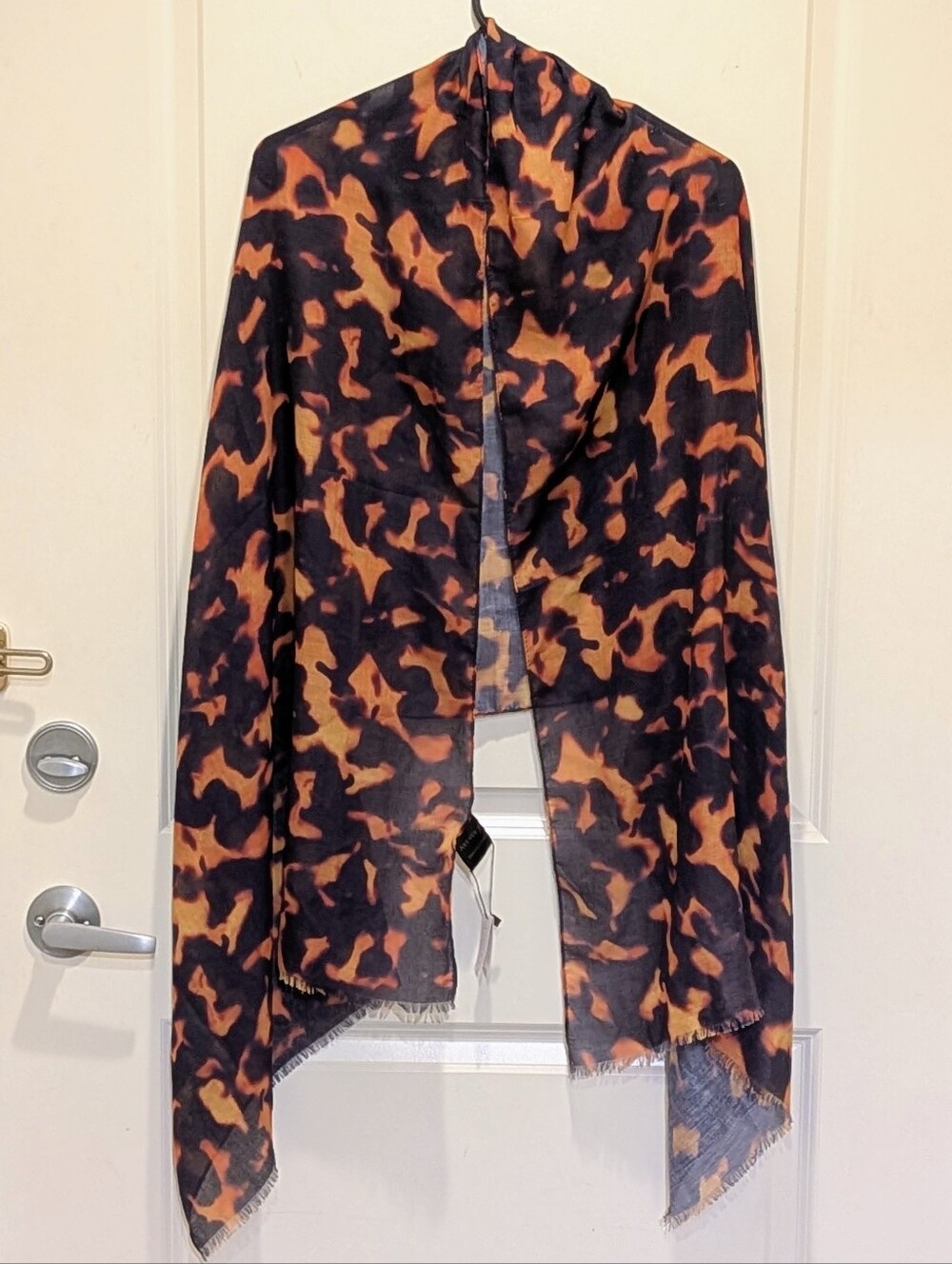 NWT Avenue 9 70"x28" Black and Orange Abstract Print Semi Sheer Scarf
